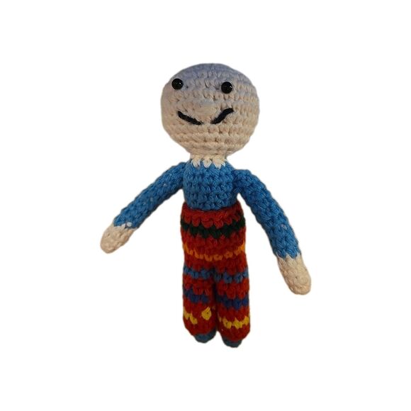 Handcrafted Unlabeled Crochet Boy Doll 7 " Multicolored Pre-owned Homemade Toy - Picture 1 of 3